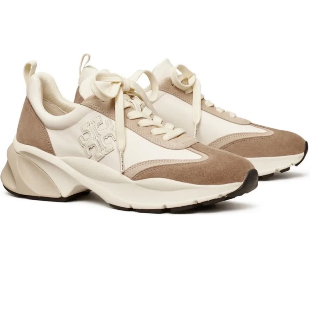 Tory Burch Cream and Taupe Platform Sneakers